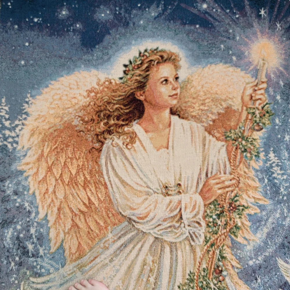VTG Dona GelSinger Stardust Angel Tapestry Christmas Wall Hanging Blanket Throw